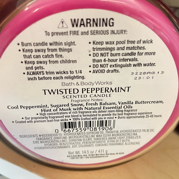 Bath & Body Works Twisted Peppermint Candle - Pink and Gold - Picture 3 of 4